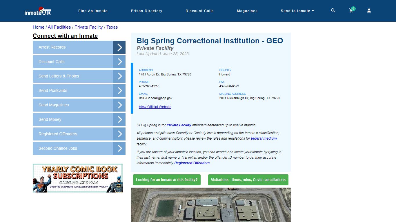 Big Spring Correctional Institution - GEO - Inmate Search - Big Spring, TX